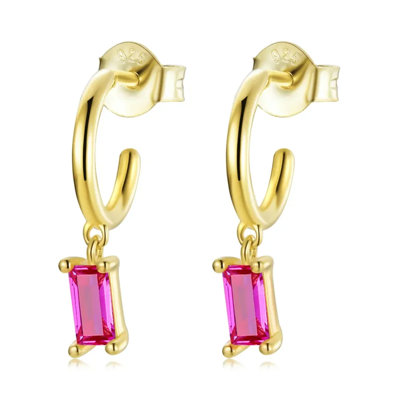 (image for) PANDORA Style Colorful Cubic Zirconium - Pink Drop Earrings - SCE1242-RD - Product Image