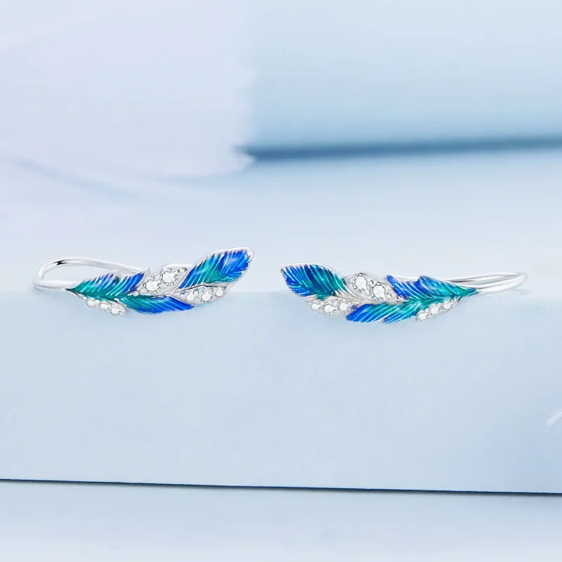 (image for) PANDORA Style Dazzling Blue Feather Drop Earrings - BSE707 - View 2