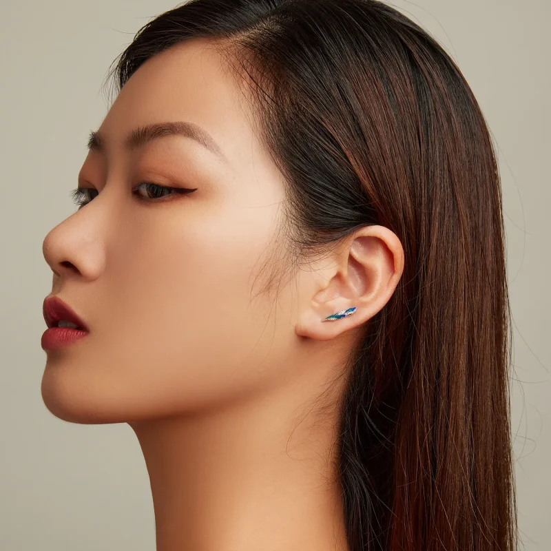 (image for) PANDORA Style Dazzling Blue Feather Drop Earrings - BSE707 - View 6