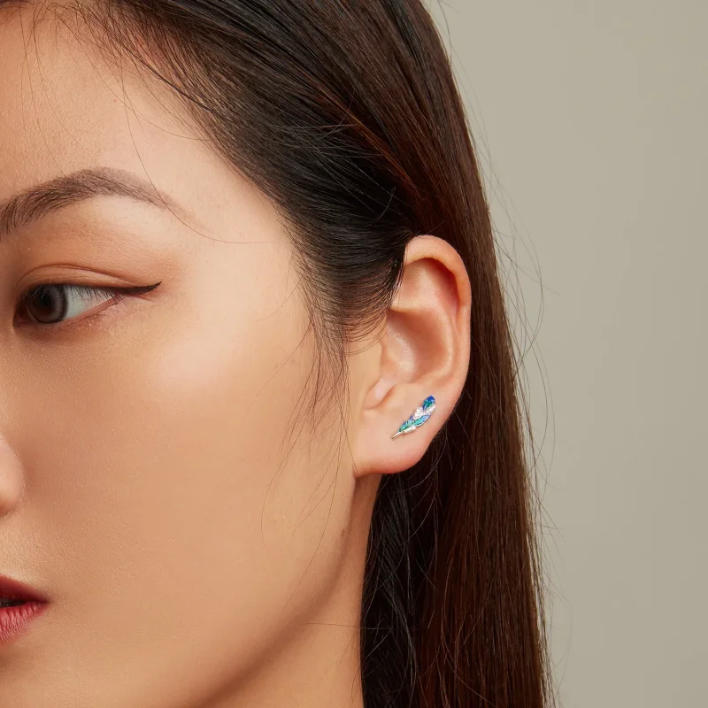 (image for) PANDORA Style Dazzling Blue Feather Drop Earrings - BSE707 - View 7