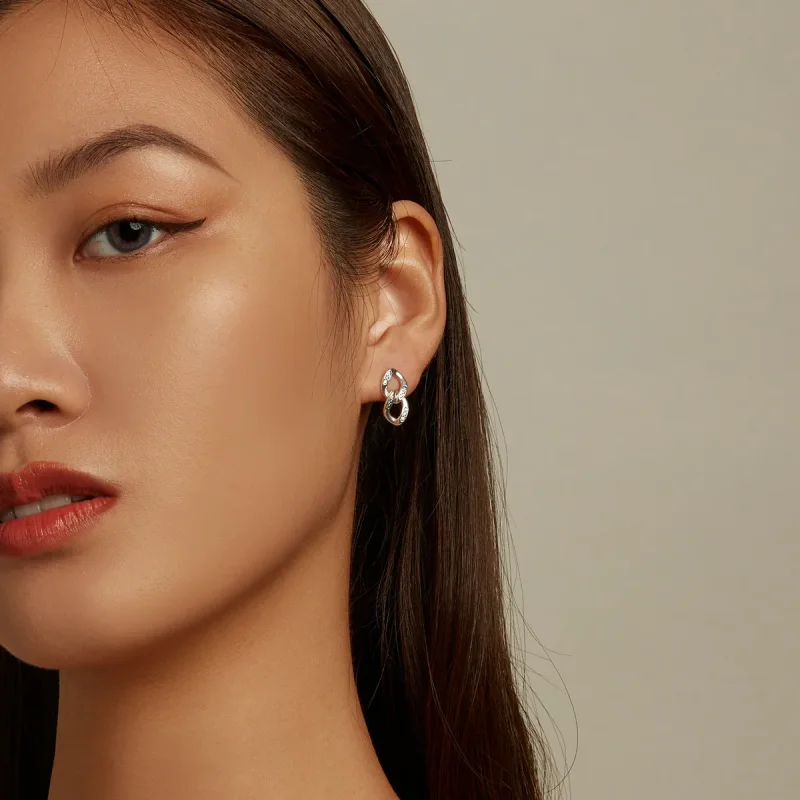 (image for) PANDORA Style Double Chain Drop Earrings - SCE1377 - View 5