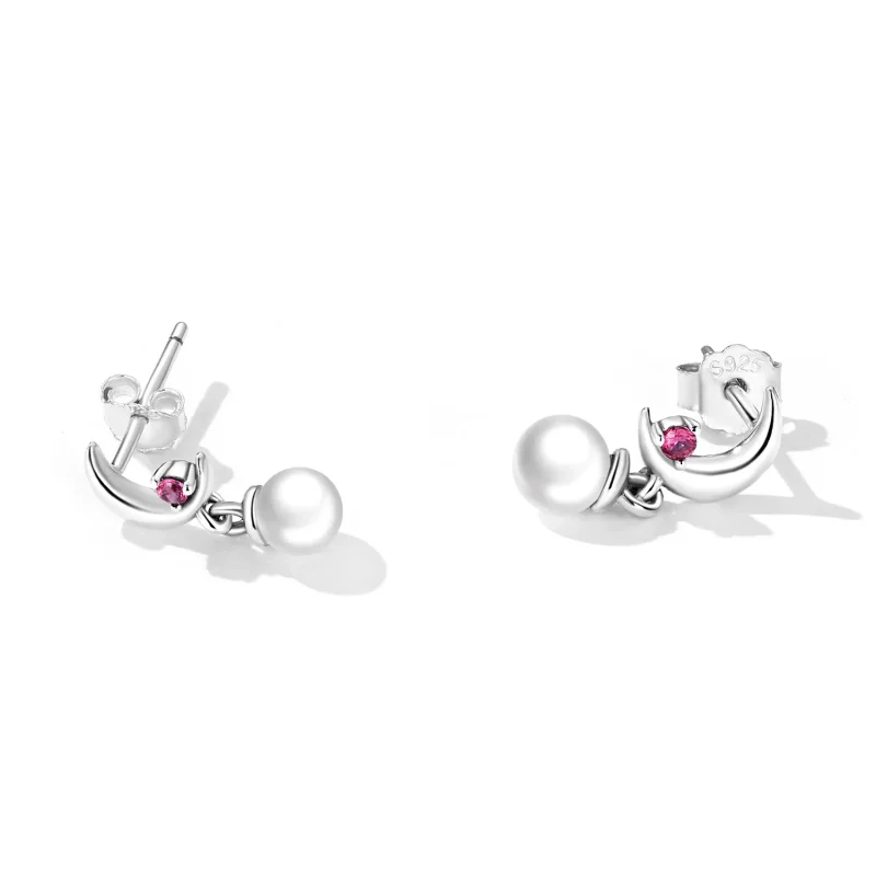 (image for) PANDORA Style Pearl Moon Drop Earrings - SCE1430 - View 2