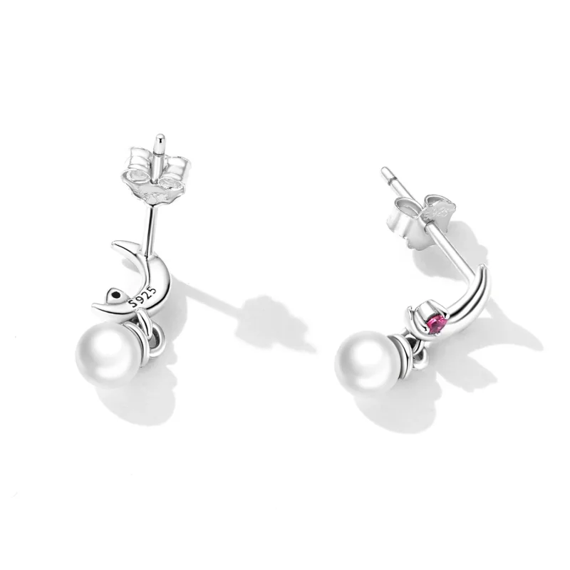 (image for) PANDORA Style Pearl Moon Drop Earrings - SCE1430 - View 3
