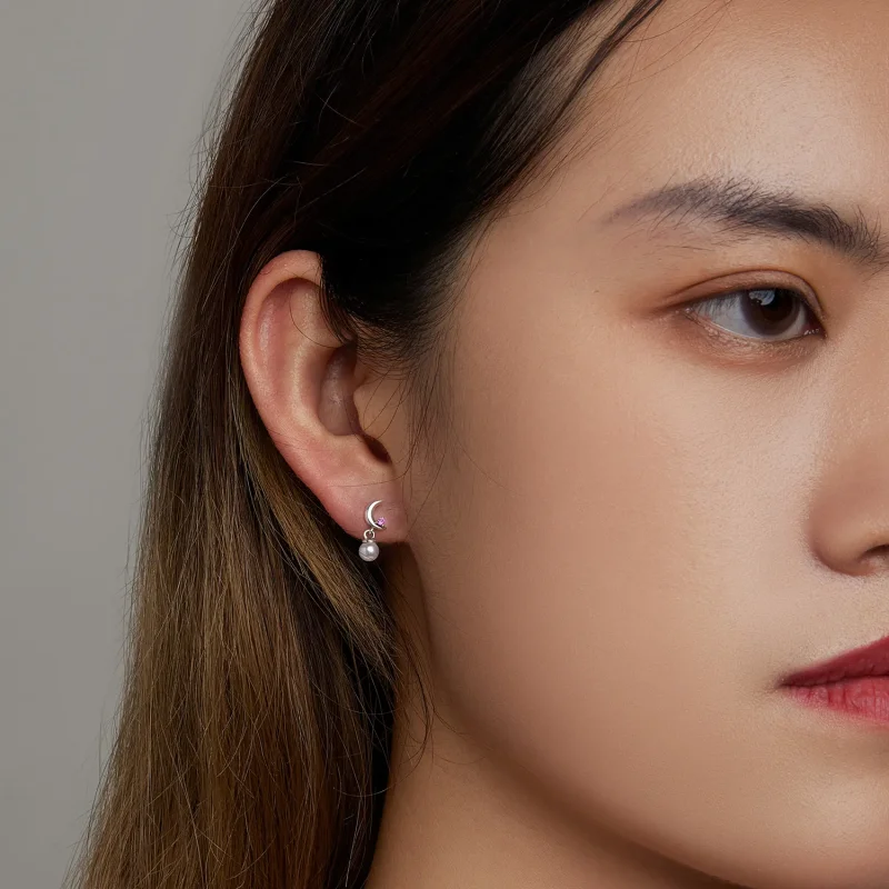 (image for) PANDORA Style Pearl Moon Drop Earrings - SCE1430 - View 6