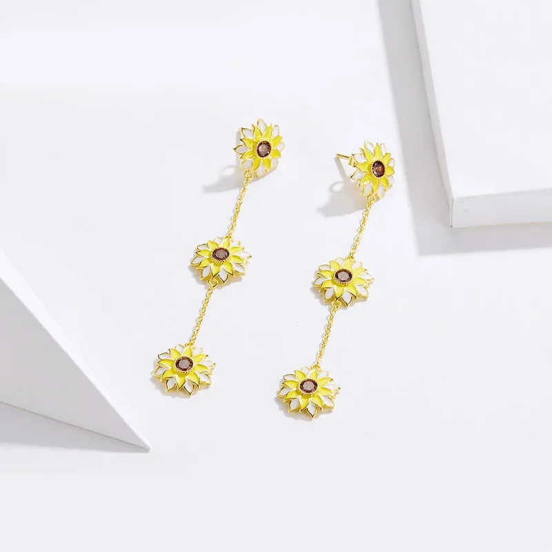 (image for) PANDORA Style Sun Flower Drop Earrings - BSE187 - View 2