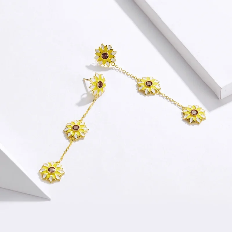(image for) PANDORA Style Sun Flower Drop Earrings - BSE187 - View 3