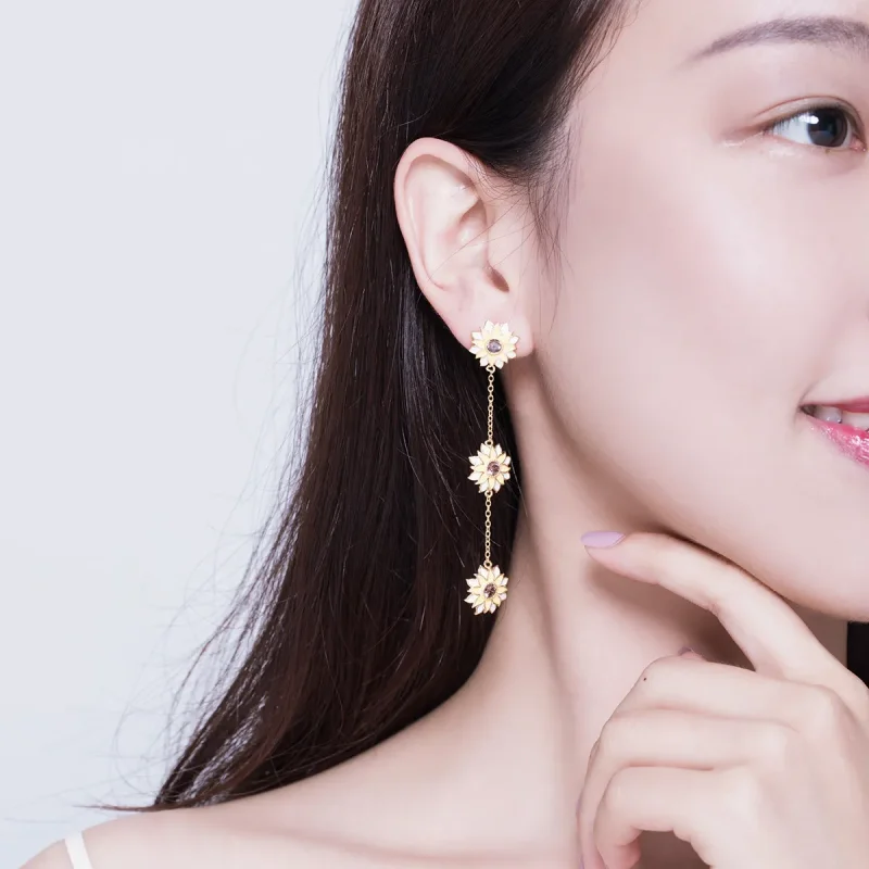 (image for) PANDORA Style Sun Flower Drop Earrings - BSE187 - View 5