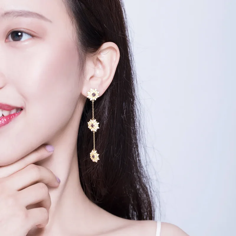 (image for) PANDORA Style Sun Flower Drop Earrings - BSE187 - View 6