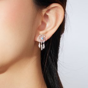 Pandora Style Silver Dangle Earrings, Dreamcatcher - BSE339