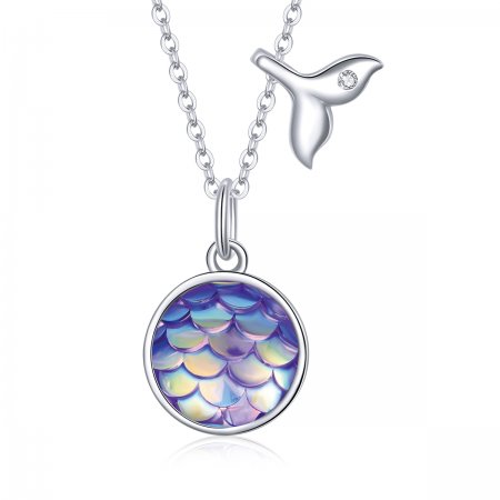 Pandora Style Silver Necklace, Fishtail Scale, Multicolor Enamel - SCN448