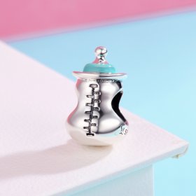 Pandora Style Silver Charm, Baby Bottle, Cyan Enamel - SCC361
