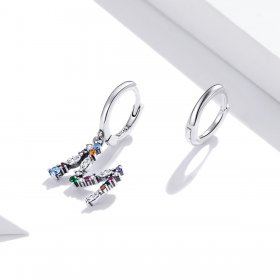 Pandora Style Silver Dangle Earrings, Colorful Letter M - SCE1031