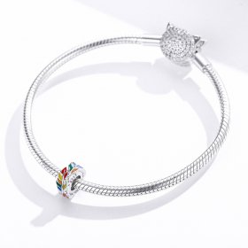 Pandora Style Spacer Charm, Colorful Feather, Multicolor Enamel - BSC305