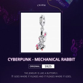 Pandora Style Silver Dangle Charm, Cyberpunk - Mechanical Rabbit, Multicolor Enamel - SCC1841