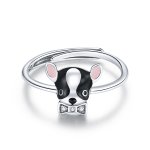 Pandora Style Silver Open Ring, Puppy Chihuahua, Multicolor Enamel - SCR695
