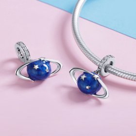 Pandora Style Silver Dangle Charm, Secret Planet, Blue Enamel - SCC933