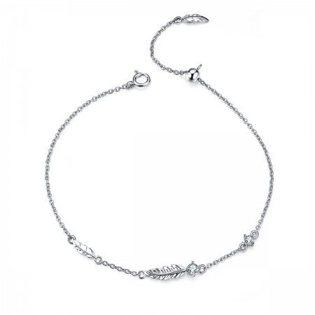 Silver Feather Chain Slider Bracelet - PANDORA Style - SCB133