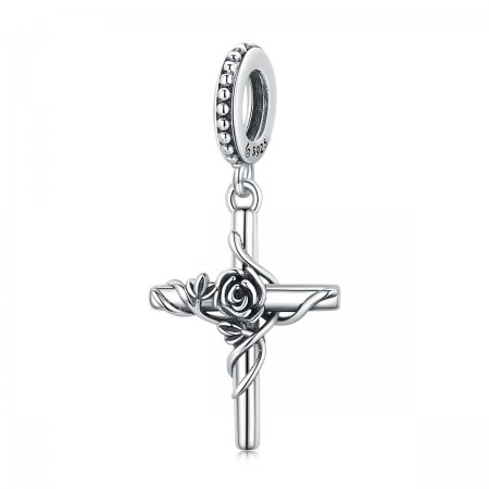 PANDORA Style Rose Cross Dangle Charm - BSC526