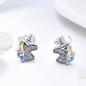 Silver Unicorn Memory Stud Earrings - PANDORA Style - SCE426
