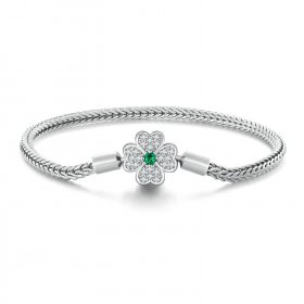 Pandora Style Green Zircon Lucky Four Leaf Clover Chain Bracelet - BSB119