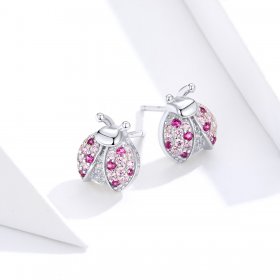 Pandora Style Silver Stud Earrings, Ladybug - SCE715