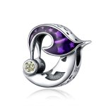 Pandora Style Silver Charm, Evil Moon, Purple Enamel - SCC1618