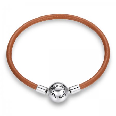 Brown Pandora Style Leather Bracelet, Family Forever - SCB215