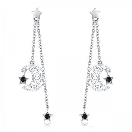 Silver Starlight Moon Hanging Earrings - PANDORA Style - SCE528