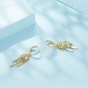 Pandora Style Golden Dreamcatcher Dangle Earrings - SCE713-B