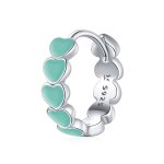 Pandora Style Silver Hoop Earrings, Hearts, Green Enamel - SCE1052-TQ