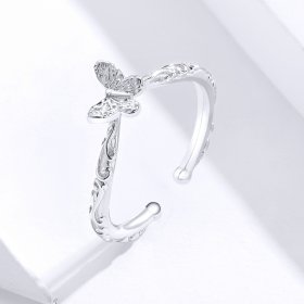 Pandora Style Silver Open Ring, Vintage Patterned Butterfly - SCR634
