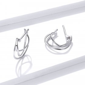 Pandora Style Silver Hoop Earrings, Intertwined Lines - BSE443