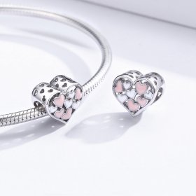 Pandora Style Silver Charm, Romance Heart, Pink Enamel - SCC1423