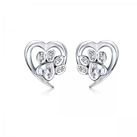Silver Caring Dog Paw Stud Earrings - PANDORA Style - SCE654-Wh