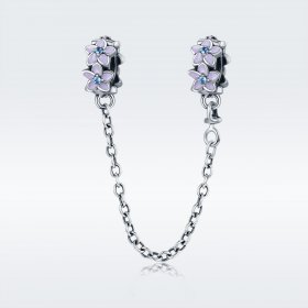 Pandora Style Silver Charm, Purple Flowers, Multicolor Enamel - SCC602