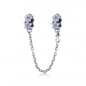 Pandora Style Silver Charm, Purple Flowers, Multicolor Enamel - SCC602