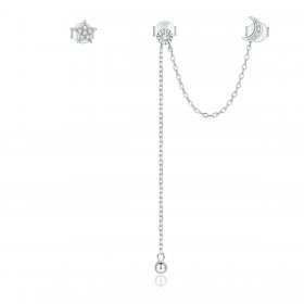 Pandora Style Silver Dangle Earrings, Dreamy Moon & Stars - BSE431