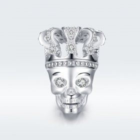 Pandora Style Silver Charm, Skull With Crown - SCC1361