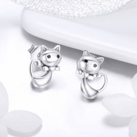 Silver Sticky Cat Stud Earrings - PANDORA Style - SCE450