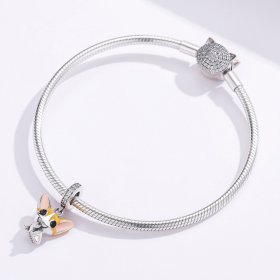 Pandora Style Silver Dangle Charm, Corgi, Orange Enamel - BSC078