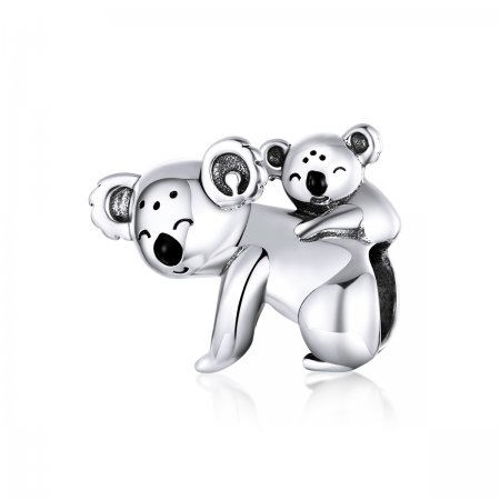 Pandora Style Silver Charm, Koala With Kid, Black Enamel - BSC260