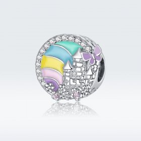 Pandora Style Silver Charm, Rainbow Castle, Multicolor Enamel - SCC1585