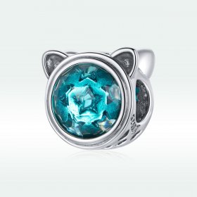 Pandora Style Silver Charm, Teal Cat - SCC1800