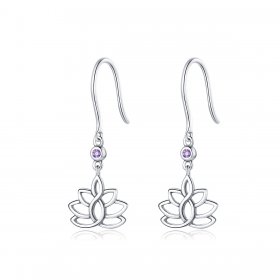 Pandora Style Silver Dangle Earrings, Elegant Lotus Flowers - BSE451