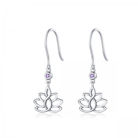 Pandora Style Silver Dangle Earrings, Elegant Lotus Flowers - BSE451