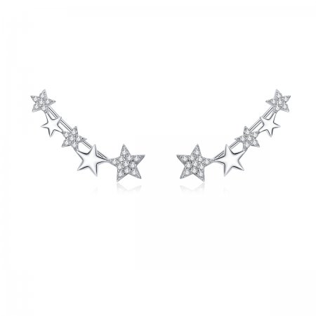 Pandora Style Silver Stud Earrings, Ear Crawler Stars - BSE351
