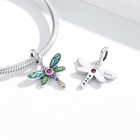 Pandora Style Silver Dangle Charm, Shiny Dragonfly, Multicolor Enamel - SCC1706