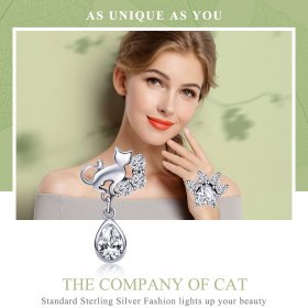 Silver Cat Companionship Stud Earrings - PANDORA Style - SCE424