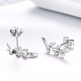 Pandora Style Silver Stud Earrings, Spring Leaves - BSE031
