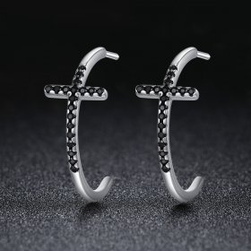 Silver Modern Cross Hanging Earrings - PANDORA Style - SCE262